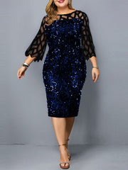 Women Dress Plus Size Elegant Sequin Christmas Evening Party Dresses 2023 Lady Autumn Mesh Sleeve Casual Midi Dress Club Outfits