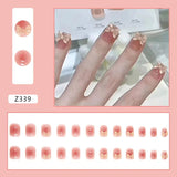Aovica- 24Pcs/Set Short Square Fake Nails Butterfly Heart French Contracted Artistic Nail Arts Manicure False Nails With Design