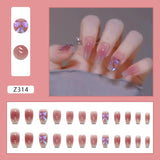 Aovica- Short Ballet Wearable Nail Aurora 3D Shiny Color-changing Butterfly Icing Transparent Gradient Blush Manicure False Nails