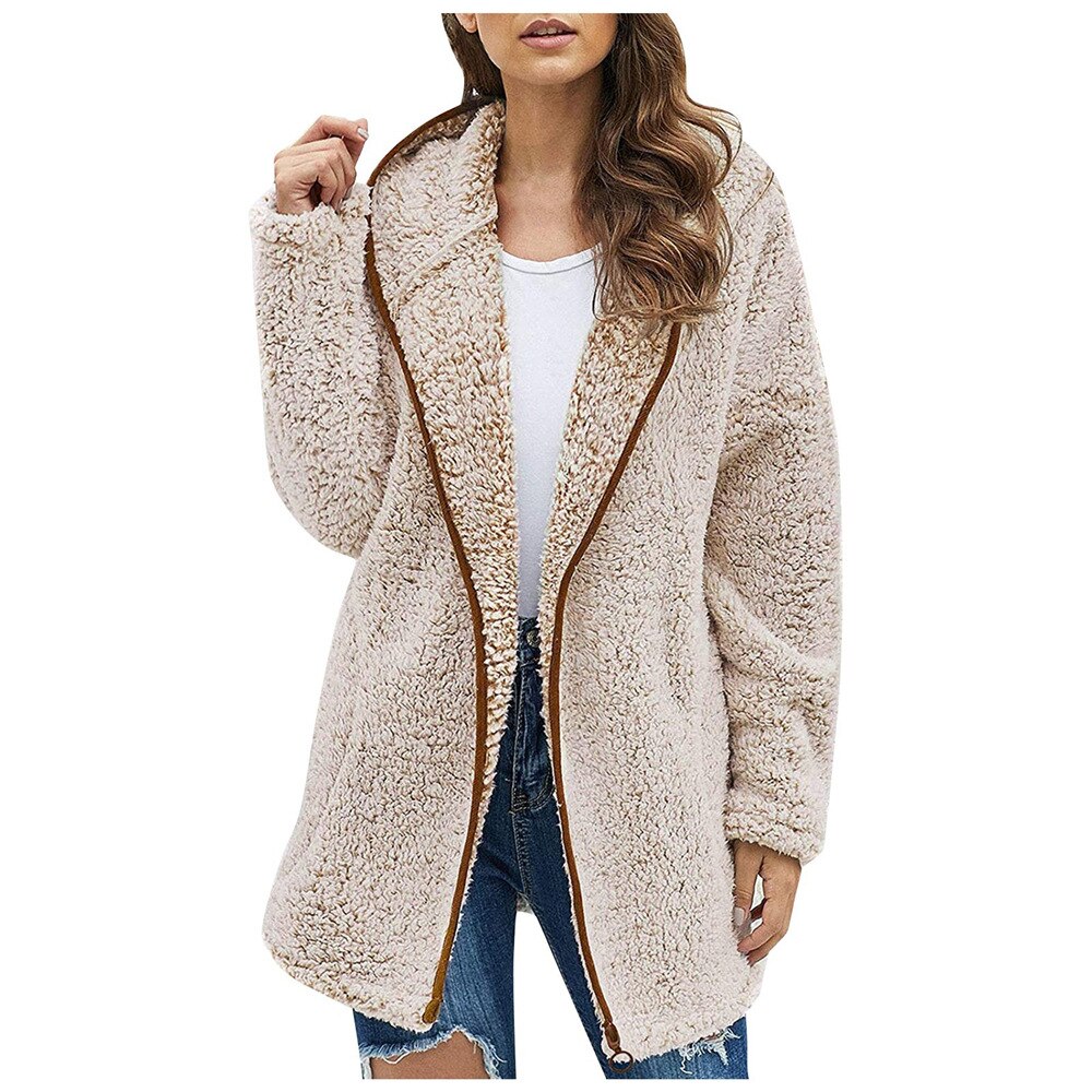 Aovica Early Autumn New Women Winter Coat Solid Plush Color Long Sleeves Zipper Cardigan Loose Warm Furry Plush Lady Comfortable Clothing