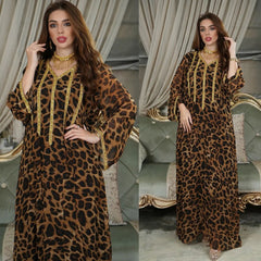 Aovica  2022 Eid Mubarak Abaya Dubai Turkey muslim Leopard Print Dress Caftan Marocain Djellaba Femme Loose Big Boubou Robe Musulmane