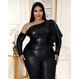 Aovica PU Leather Plus Size Crop Top Women Clothing 5XL Long Sleeve Stretch Blouses 2023  Bodycon Fashion Wear Urban Commute