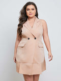 Aovica 2023 Plus Size Summer Dress Women Sleeveless Elegant OL Work Vestidos Button Down Front Above Knee Length