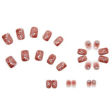 Aovica- 24pcs/pack False Nail Wearable Heart Shape Diamond Short Square Nail  Gradient Shiny Fragments Finished Wholesale Nail