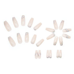 Aovica- 24pcs/box Press On False Nails Cute Nail Art Wearable Point Drill Fake Nails Heart Tips With Wearing Tools