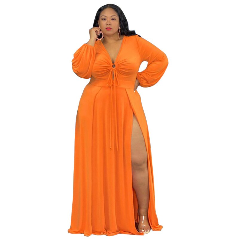 Solid Color Lady Dresses Plus Size Autumn Women's Clothing 2023 Fashion Split Fork Hollow Strap Large Size Dress For Female