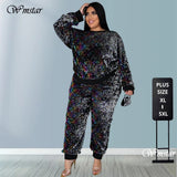 Aovica Winter  Plus Size S-5XL Clothing For Women Two Piece Set Sequins Birthday Outfit Joggers Tracksuit Wholesale Dropshipping 2022