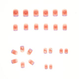 Aovica- 24Pcs/Box Square Head False Nails Blush Diamond Short Fake Nails Full Cover Press On Nail Tips Manicure Tool