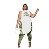Aovica Casual Plus Size Women Clothing Two Piece Outfits Sleeveless Round Neck Bandage Crop Tops Pants Sets Wholesale Drop Shipping