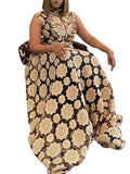 Aovica African Dresses For Women 2023 Summer African Women Printing Polyester Sleeveless Plus Size Long Dress African Clothes S-5XL