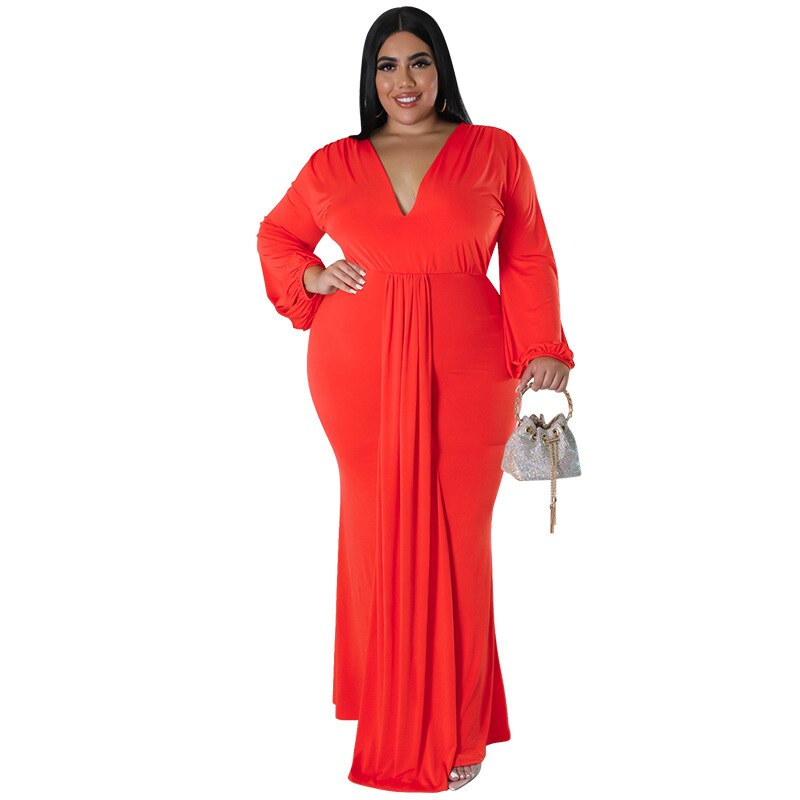 Aovica Solid  Plus Size Dress Autumn Winter 2023  Long Sleeve Elegant  Fashion Pleated Party Women's Dress