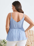 Aovica Plus Size Camis 2023 Summer Women Spaghetti Strap Blue Wrapped Fashion Tanks  V Neck Casual Party Club Tunic Tops