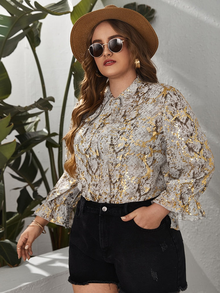 Aovica Women Luxury Plus Size Blouse With Half Sleeves 2023 Summer Floral Printing Office Lady Large Outfit Tie Bow Clothing