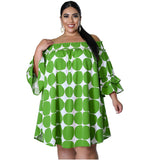 Aovica Plus Size Dots Print Loose Mini Dress For Women Slash Neck Short Sleeve Wide Casual Vestidos Streetwear Lady Female Clothings