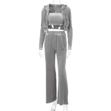 Women 3 Pieces Tracksuits Autumn Velvet Zipper Hoodie Sweatshirt Pants Sets Female Long Trouser Suits Streetwear Ladies Outfits
