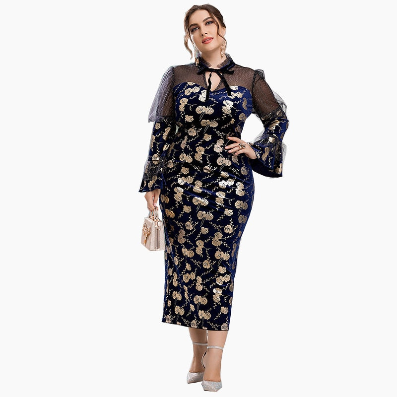 Aovica  Women Plus Size Large Maxi Dresses 2022 Spring Luxury Chic Elegant Long Sleeve Evening Party Festival Oversized Clothing