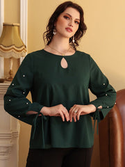 Aovica Office Lady Blouse Plus Size Women Elegant Shirt 2023 Summer Solid Green Hollow Out Outfit Large Causal Oversize Clothing