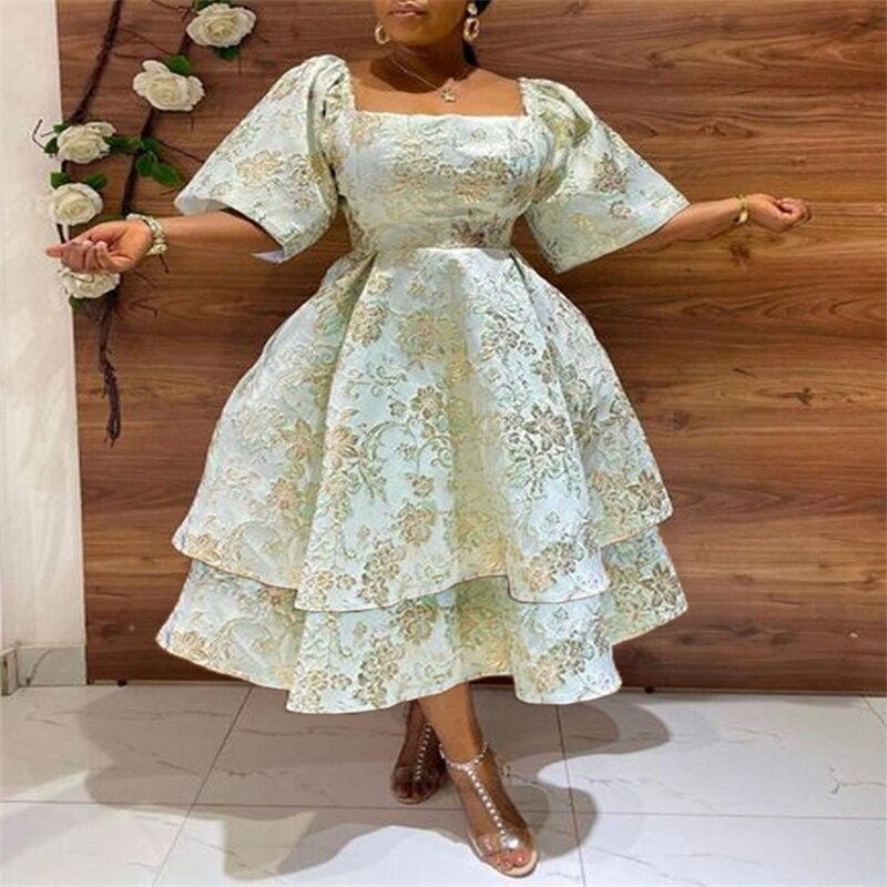 Aovica Women Tutu Dresses African Print Ruffles Robes Elegant Party Long Ball Gown Femme Vetment 2023 New Kaftan Fashion Maxi Dress