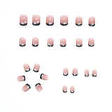 Aovica- French Heart Fake Nails Art Nail Tips Press on False Nail Set Full Cover Artificial Short Square Head Fingernails 24pcs/pack