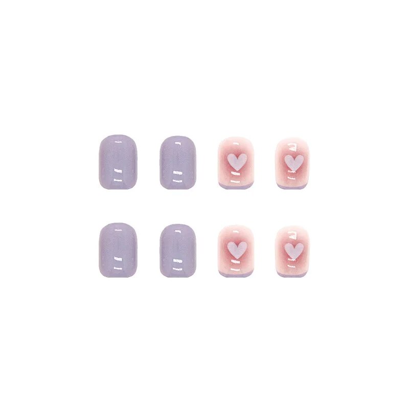 Aovica- 24pcs/Box False Nails Wearable Taro Purple Heart Fake Nails Full Cover Nail Tips Press On Nails With Wearing Tool