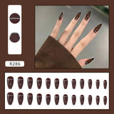 Aovica- Dark Brown Nail Art Wearable Press On Fake Nails Tips 24pcs/box False Nails With Wearing Tools As Gift