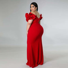 Graduation dress Plus Size Evening Dress Elegant Lady Ruffle Red Black  Backless Large Sizes Women Party Formal Maxi Long Dresses Summer 2023