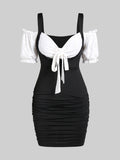 Aovica  Plus Size Sexy Bodycon Dresses Women Summer High Waist Breathable Ruffles Open Shoulder Sheath Dress With Bowknot 5XL