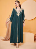 Abaya Plus Size Dress For Muslim Women With Long Sleeves Luxury Embroidery Solid Color Evening Party Festival Robe Cloth