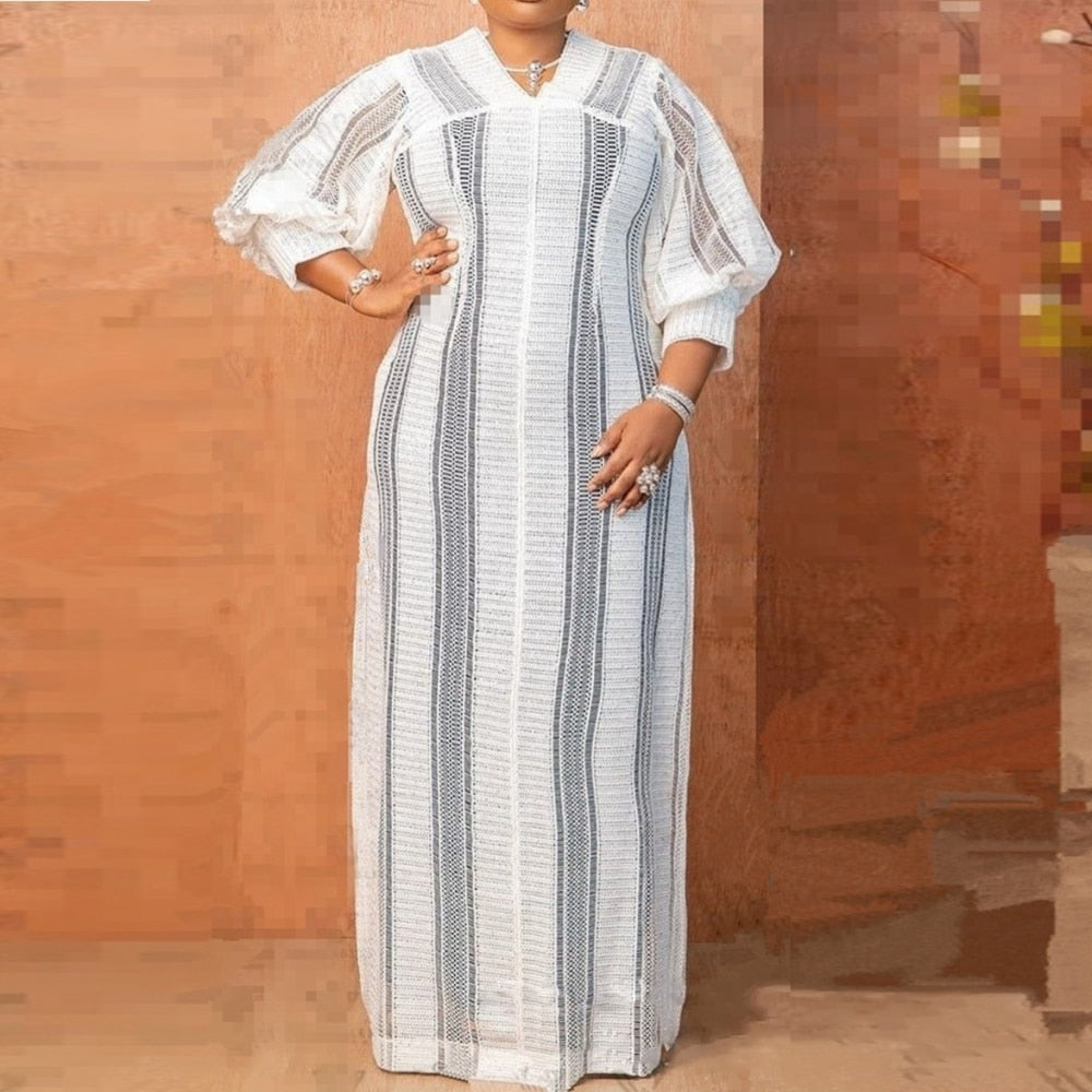 Aovica Plus Fashion African Dresses For Women Elegant Hollow Out New Muslim Fashion Abayas Dashiki Robe Kaftan Long Maxi Dress One Piece 2023