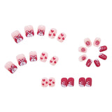 Aovica- 24pcs/box Fake Nails Press on Short Reusable False Nail Set Bear Strawberry Artificial Pink False Tipsy Stick-on Nails Tips Art