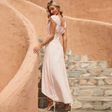 Aovica Elegant Party  Evening Women Long Dress High Waist  V Neck  Split Female Ruffles Maxi Pink Dress Prom 2023
