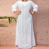 Aovica Plus Fashion African Dresses For Women Hollow Out 2023 New Elegant Dashiki Robe Kaftan Long Maxi Dress One Piece