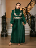 Aovica Chic And Elegant Plus Size Women Dress Green Long Sleeves With Floral Embroidery Autumn Cloth For Evening Party Festival