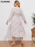 Aovica Bohemian Long Dress 2023 Summer Long Sleeve Flower Printed Party Sundress  Square Collar Casual Beach Robe Plus Size