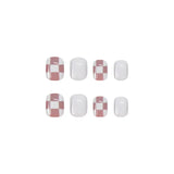 Aovica- 24pcs Detachable False Nails Lattice Cross Color Short Fake Nails Decal Square Level Nail Tips With Wearing Tools