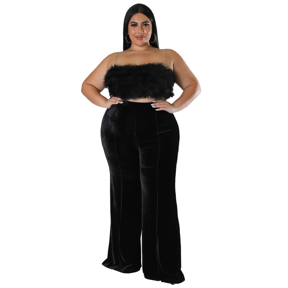 Aovica Plus Size Velvet High Waist Full Length Flare Pants Fashion Elegant Christmas Women Bottoms Autumn Winter Streetwear Casual Wear