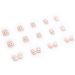 Aovica- 24pcs/box Press On False Nails Cute Bunny Nail Art Wearable Fake Nails Short Square Nails With Wearing Tools As Gift