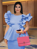 Aovica Peplum Plus Size 4XL Dress O Neck Sleeveless Ruffles High Waist Midi Length Cocktail Evening Party Outfits for Ladies Winter New
