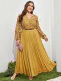 Plus Size Women Maxi Dress 2023 Luxury Chic Elegant Long Sleeve Embroidery Turkish African Evening Party Wedding Clothing