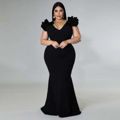 Graduation dress Plus Size Evening Dress Elegant Lady Ruffle Red Black  Backless Large Sizes Women Party Formal Maxi Long Dresses Summer 2023