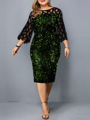 Women Dress Plus Size Elegant Sequin Christmas Evening Party Dresses 2023 Lady Autumn Mesh Sleeve Casual Midi Dress Club Outfits