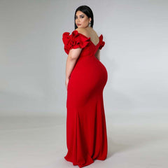 Aovica designer plus size evening dress elegant ruffle red black  backless large sizes women party formal maxi long dresses summer