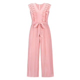 Summer Sleeveless V-Neck Overalls Pleated Jumpsuits Loose Jumpsuits For Women Rompers Lady Club Big Size Female Vestidos