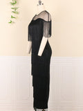 Aovica Black Dresses Women  Bodycon Short Sleeve Tassel Ankle Length Elegant Evening Party Occasion Event Robe XXL 2023 Summer New