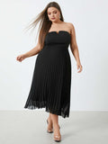 Aovica Plus Size Party Dress Women Summer  Off Shoulder Midi Sundress 2023 Fashion Elegant Pleated Black Evening Vestidos