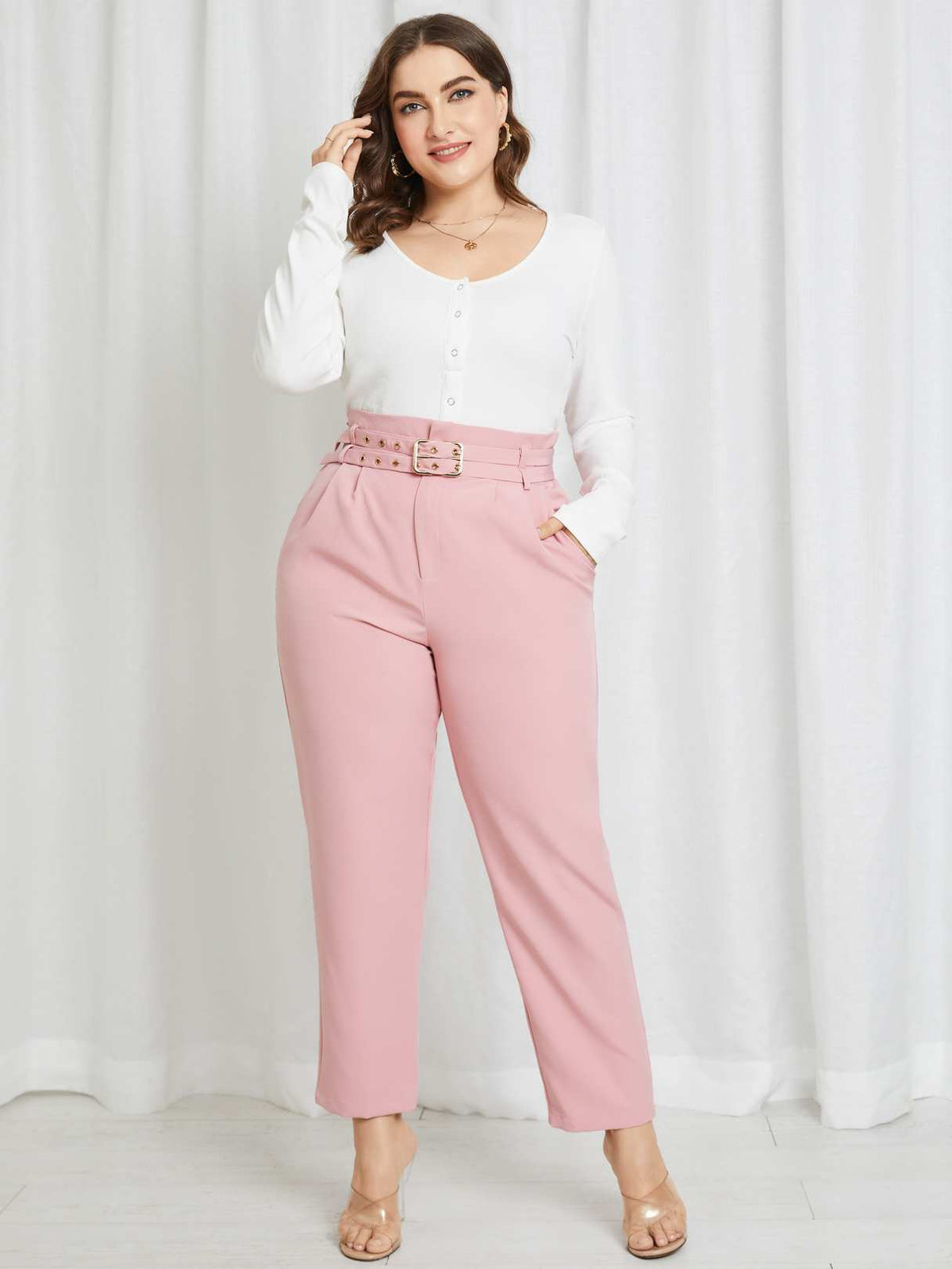 Aovica Plus Size Elegant Long Pants Women Fashion Office Ladies Pencil Pants 2022 Summer Belted Pockets Casual Solid Trousers