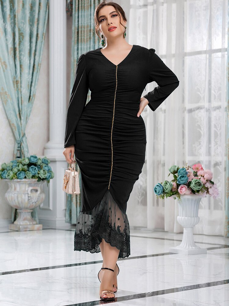 Aovica Women's Elegant Luxury Dress For Evening Party 2023 Spring Plus Size Dresses Long Sleeve Clothing
