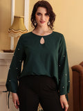 Aovica Office Lady Blouse Plus Size Women Elegant Shirt 2023 Summer Solid Green Hollow Out Outfit Large Causal Oversize Clothing