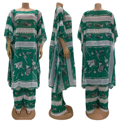 Aovica  African Traditional Dashiki Print Dress Pants 2 PCS Set Plus Size Boubou For Women Chiffon Outfits Vestido Africano Mujer