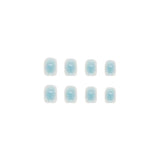 Aovica- Short Square Gradient Nails Wearable Removable Finished False Nail Sky Blue Fake Nail 24pcss Per Pack With Wearing Tool